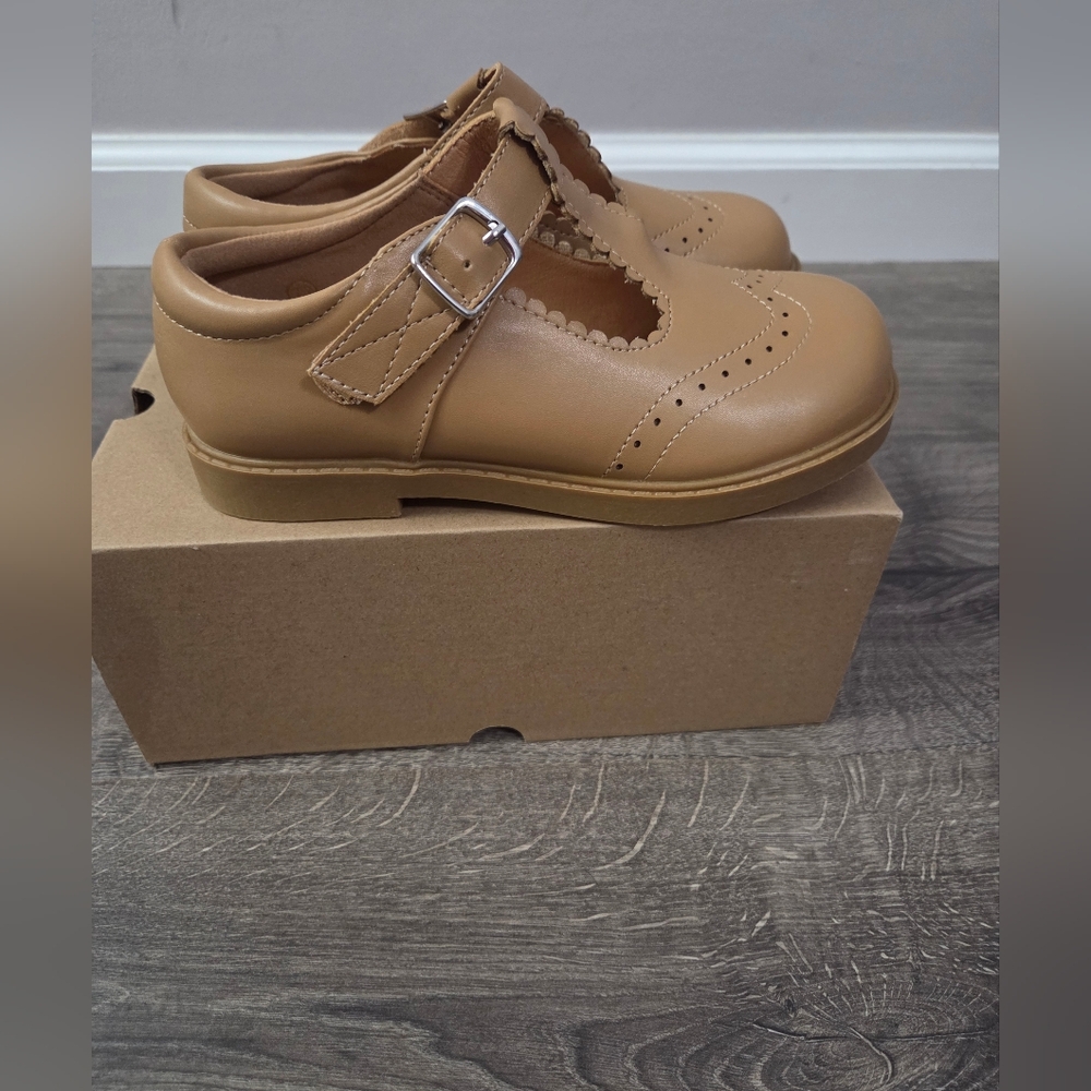 Classic T-Strap Kids Dress Shoes in Tan